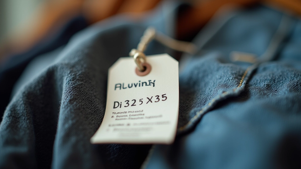 Gros plan d'une étiquette de prix manuscrite sur un vêtement, avec détails clairs visibles, éclairage naturel doux, arrière-plan flou