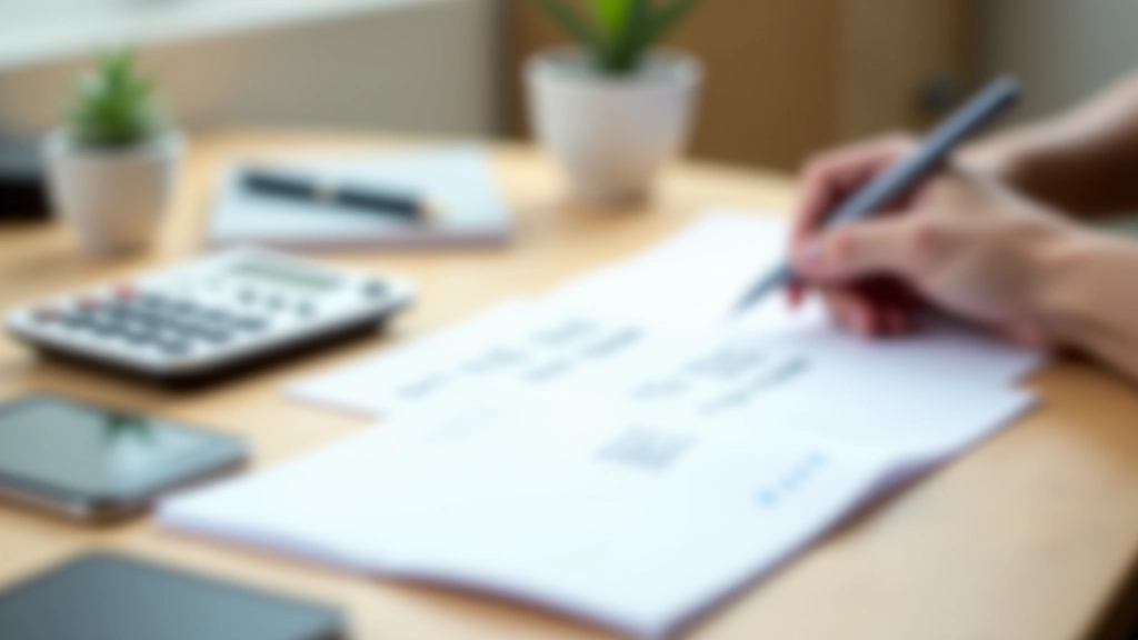 Calculatrice et notes de prix sur un bureau avec stylo, calcul du prix compétitif pour une vente