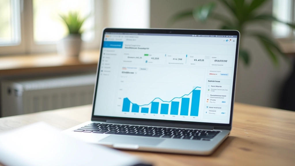 Ordinateur portable ouvert affichant une interface de plateforme de vente avec graphiques de performance