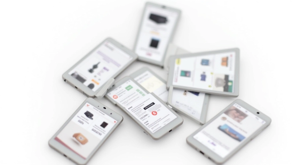 Plusieurs smartphones affichant des photos de produits différents, arrangement en grille, éclairage studio, fond blanc