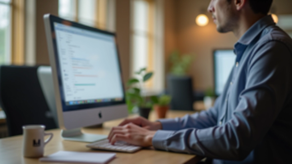 Personne créant un compte en ligne sur son ordinateur, écran d'inscription visible, environnement de travail moderne avec lumière naturelle