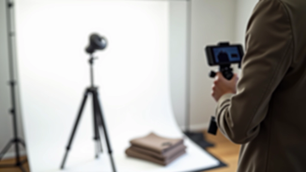 Photographe prenant des photos de produit avec appareil professionnel et lumière naturelle